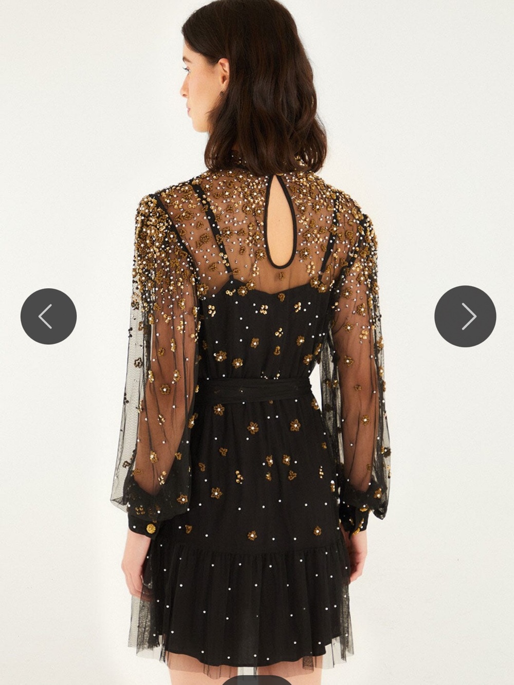 $398 New Farm Rio Embroidered Tulle Overlay Mini Dress Black Sequin Sz S - Picture 7 of 16
